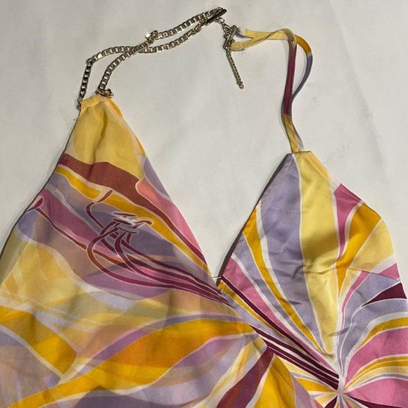 New Guess Marciano Halter Wrap Chain Silky Colorful Halter Top 0 XS - Picture 6 of 10